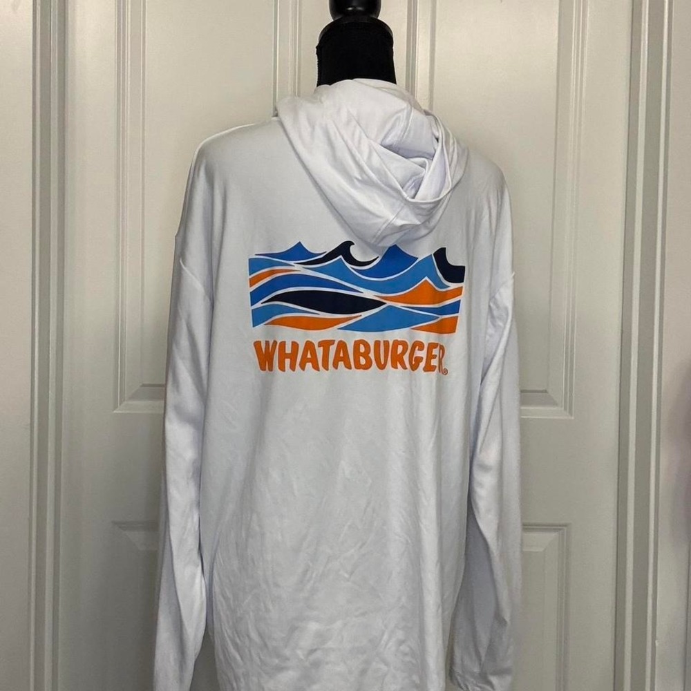 Whataburger White Performance Hooded Long Sleeve – Adult XL – Logo Back & Sleeve - Picture 3 of 6